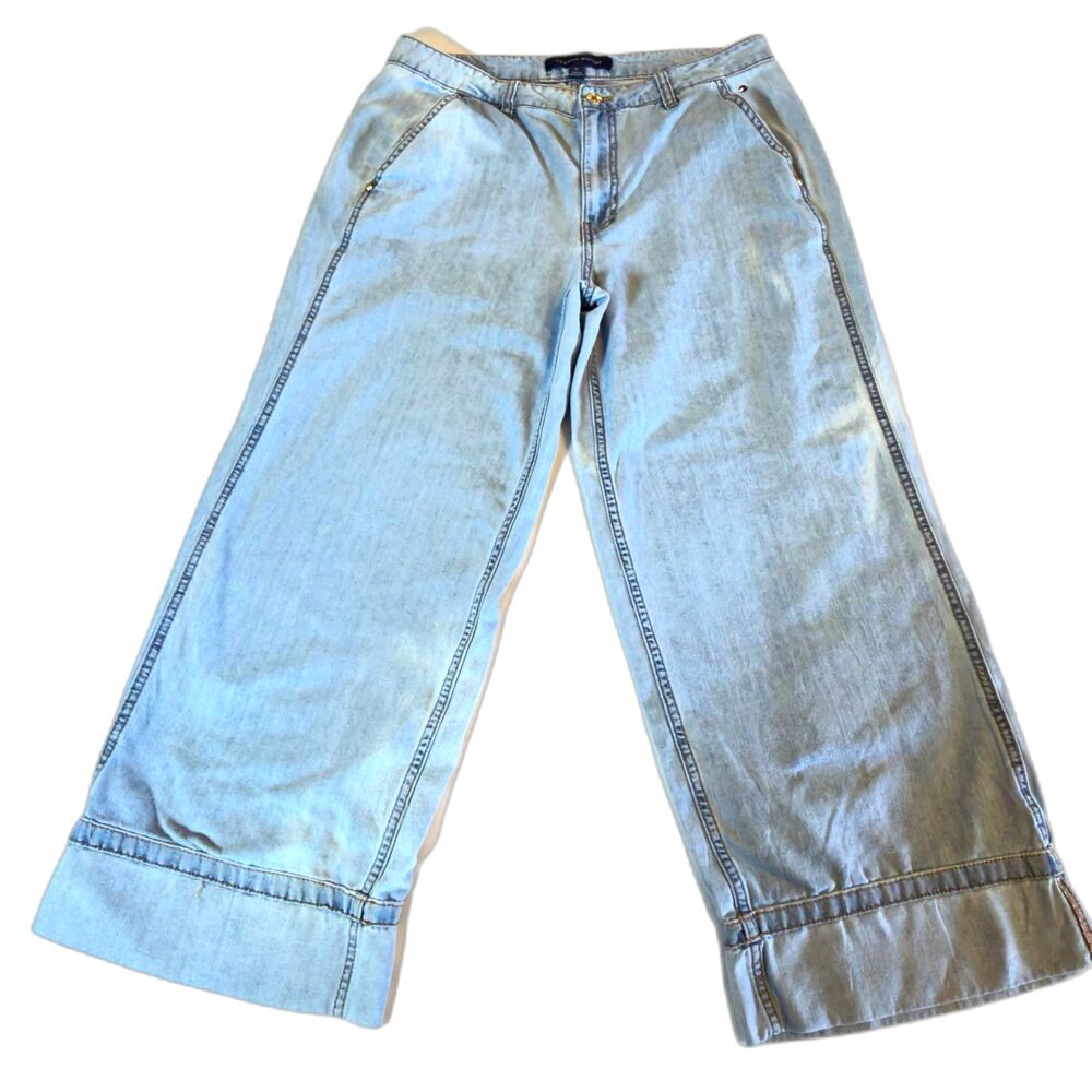 Tommy Hilfiger Women’s 10 Light-Wash Denim Culottes Wide Leg Cropped Jeans